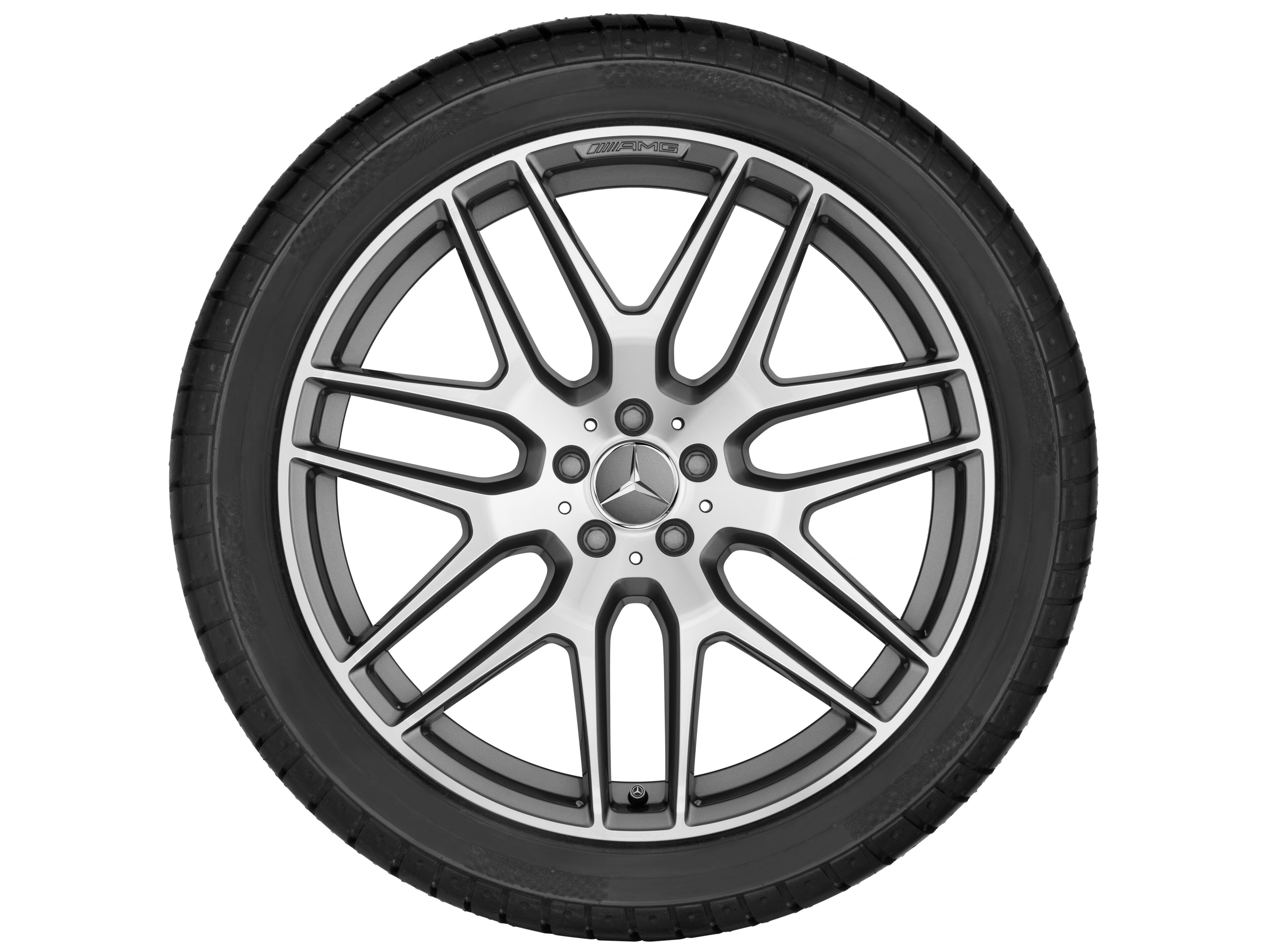 Obręcz AMG z lekkiego stopu, z krzyżowymi ramionami, 53,3 cm (21 cali) - 10 J x 21 ET 46, szarość tytanu, toczone na połysk